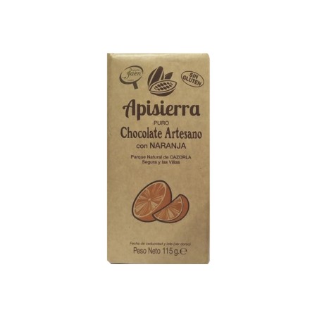 Chocolate puro artesano con naranja "Sin Gluten", 115g.
