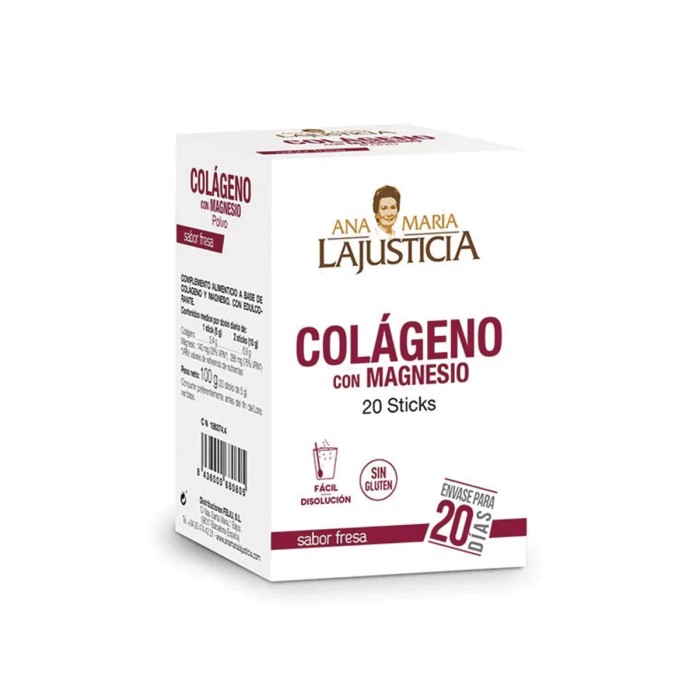 Colágeno con Magnesio Sticks Fresa, 20 Sticks de 4,5g.