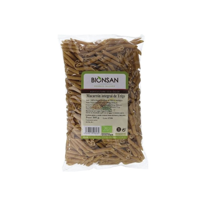 Macarrón integral Trigo Ecológico, 500g.