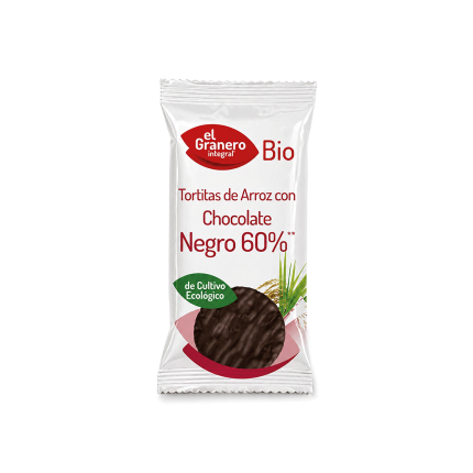 Tortitas de Arroz con Chocolate Negro Bio, 100g.