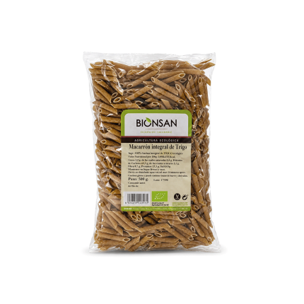 Macarrón integral Trigo Ecológico, 500g.