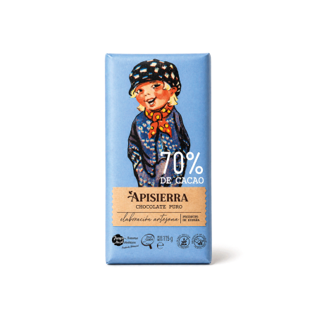 Chocolate puro artesano con 70% Cacao "Sin Gluten", 115g.