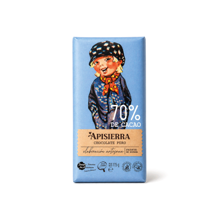 Chocolate puro artesano con 70% Cacao "Sin Gluten", 115g.
