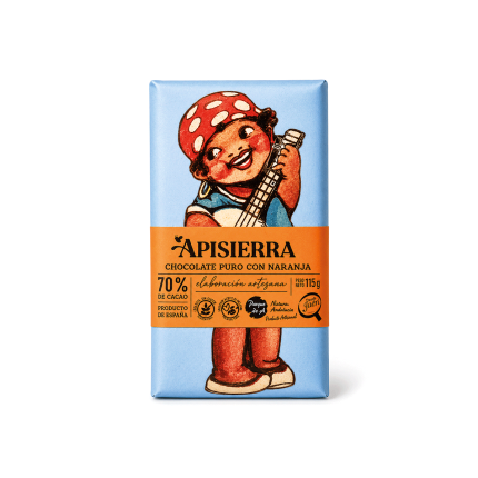 Chocolate puro artesano con naranja "Sin Gluten", 115g.