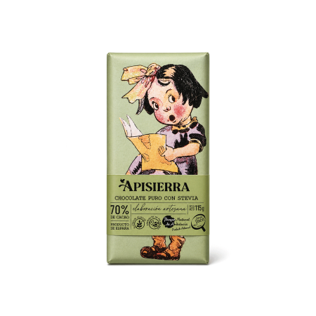 Chocolate puro artesano Sin azúcar con Stevia "Sin Gluten", 115g.