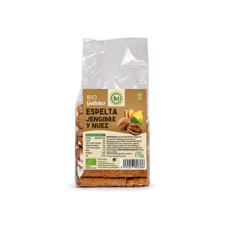 Galletas de Espelta con jengibre y nueces , 175g.