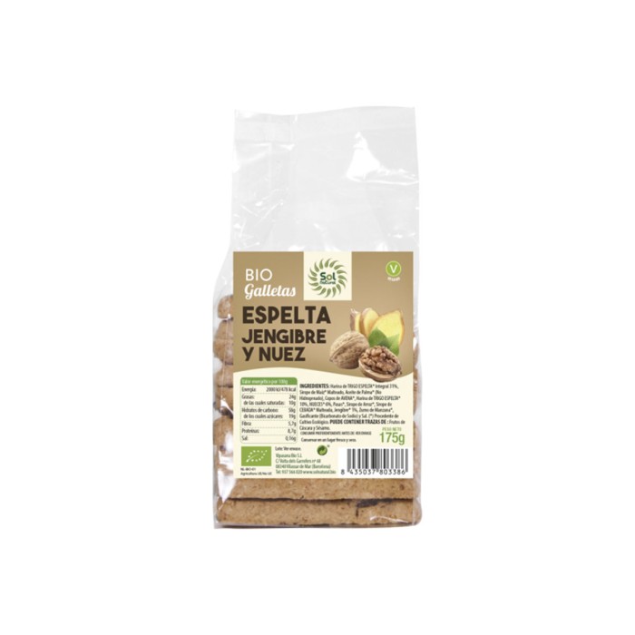 Galletas de Espelta con jengibre y nueces , 175g.