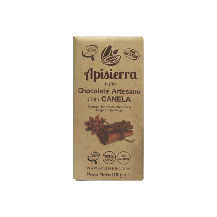 Chocolate puro artesano con Canela "Sin Gluten", 115g. Apisierra