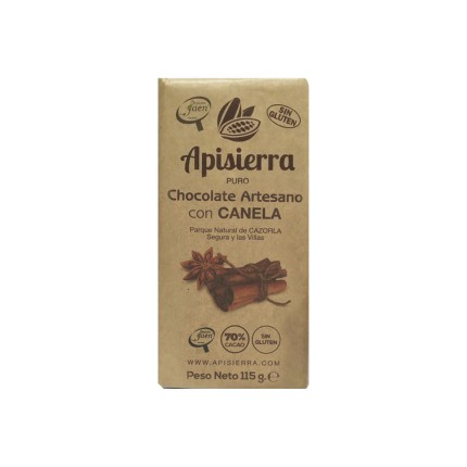Chocolate puro artesano con Canela "Sin Gluten", 115g. Apisierra