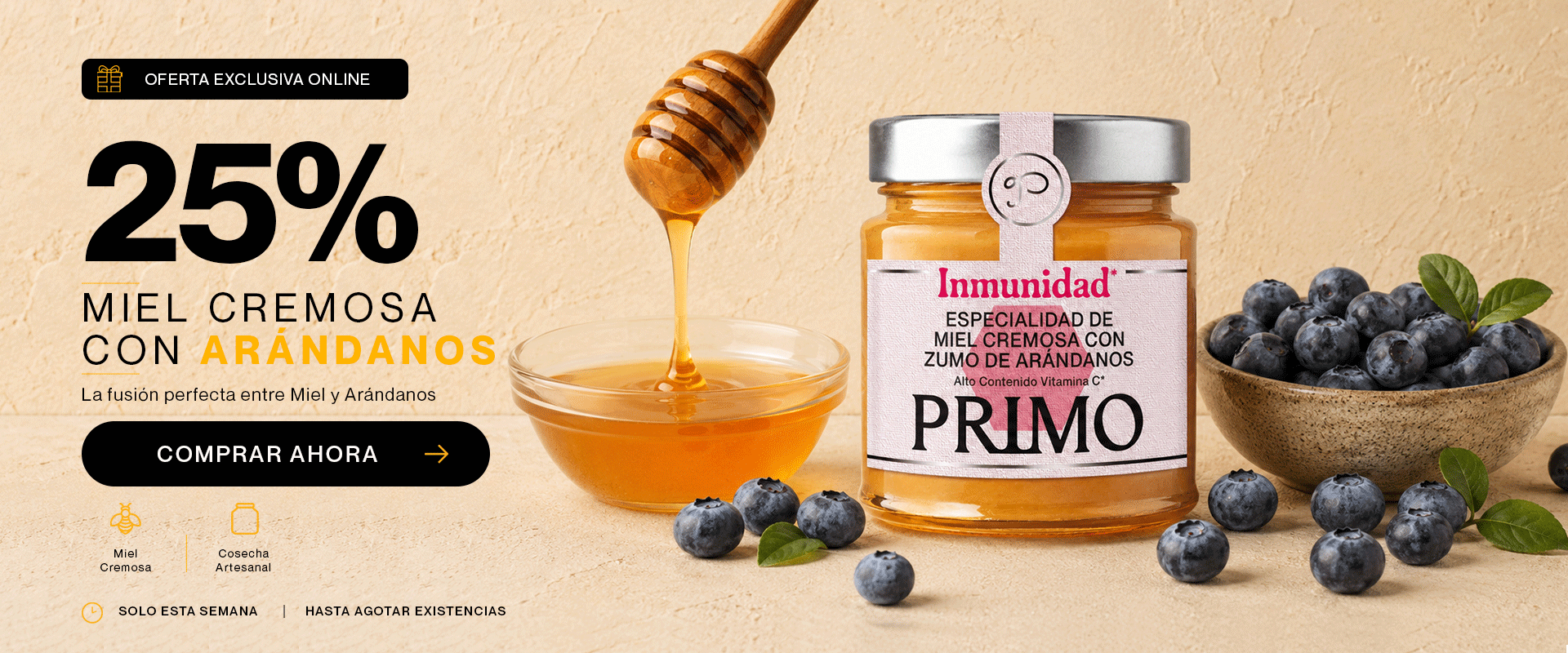 miel cremosa con arándanos